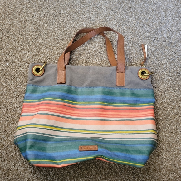 Fossil Keely Striped Coated Canvas Leather Accent Boho Crossbody Bag - Picture 2 of 16